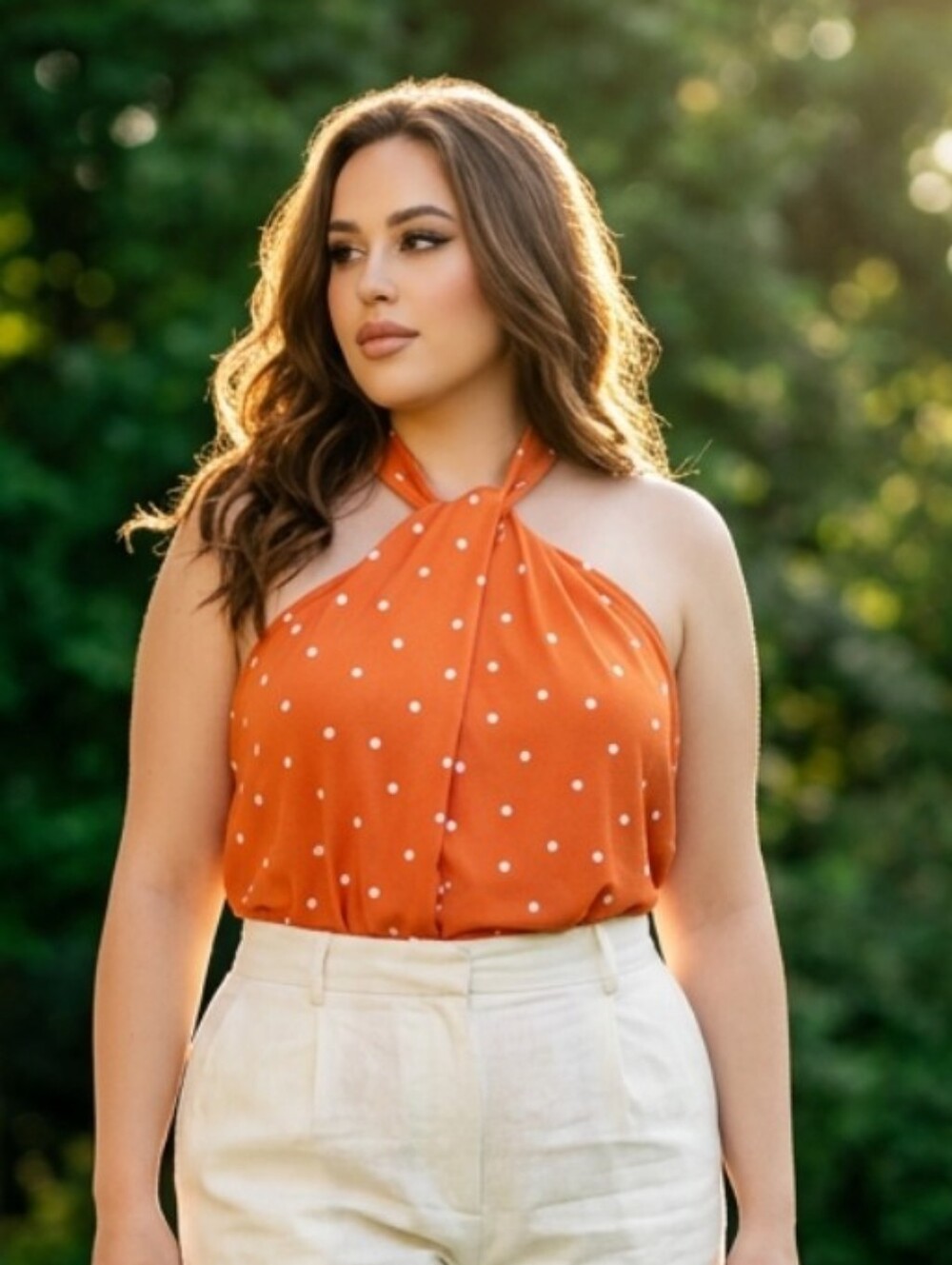 Lane Bryant Rust Orange Polka Dot Top